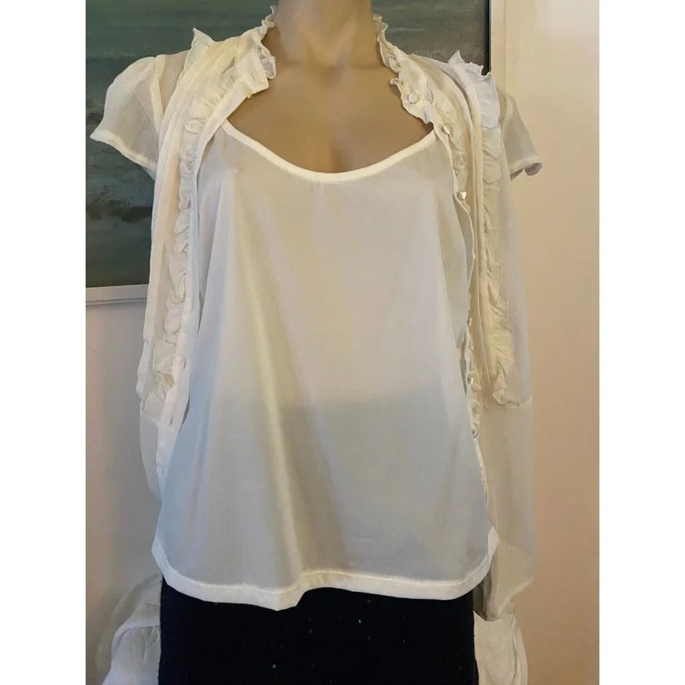 🌱   pretty creamy white lace Blouse women’s top matching silky cami NEW - Picture 13 of 14